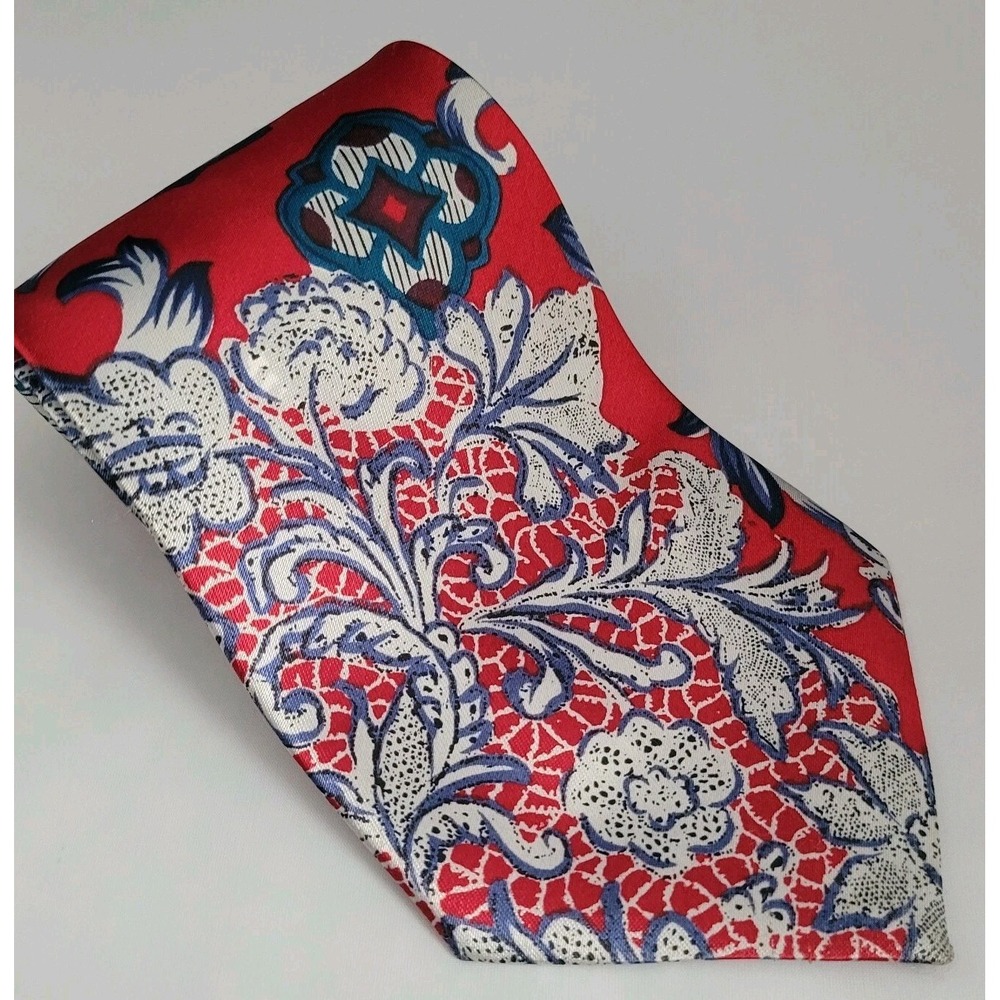 Ketch Tie Bright Red Navy Blue Gray Floral